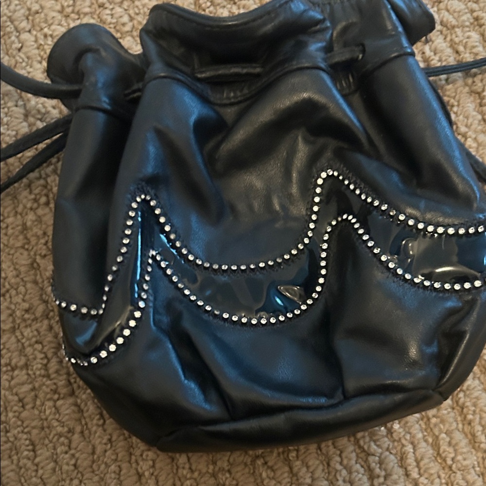 Stylish Black Drawstring Mini Bag With Studded Ac… - image 4